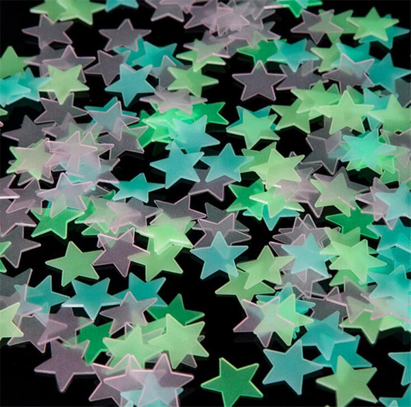 Star Wall Stickers Stereo Plastic Luminous Fluorescent Paster Glowing In The Dark Decals For Baby Room 3cm 4 Color B11