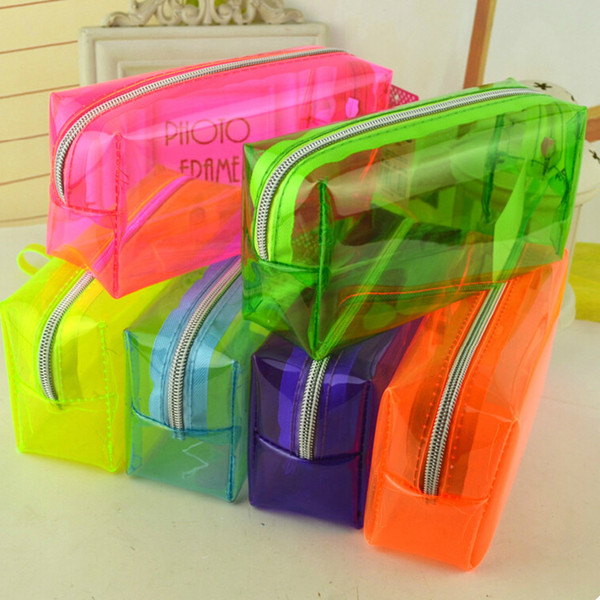 Pencil Bags PVC Pencil case students pen boxes candy color student suppy supplies bag free shipping