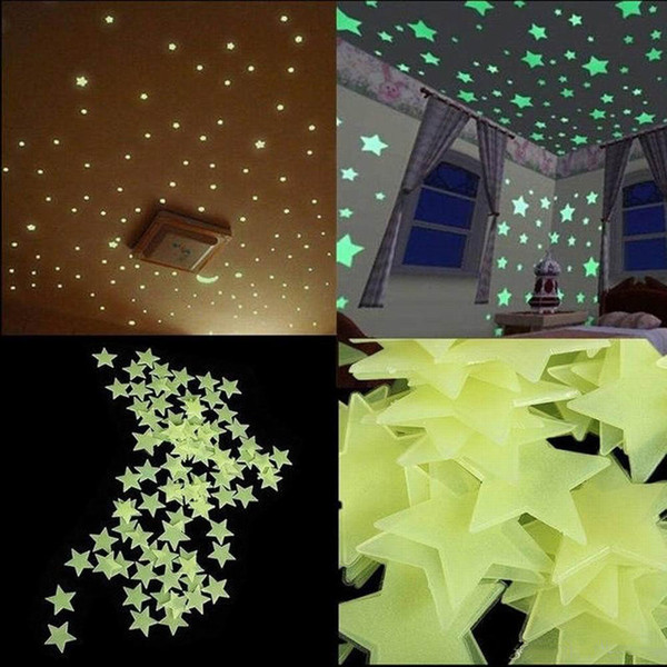100pcs/lot Stars Wall Stickers Decal Glow In The Dark Baby Kids Bedroom Home Decor Color Luminous Fluorescent Wall Stickers SEN347