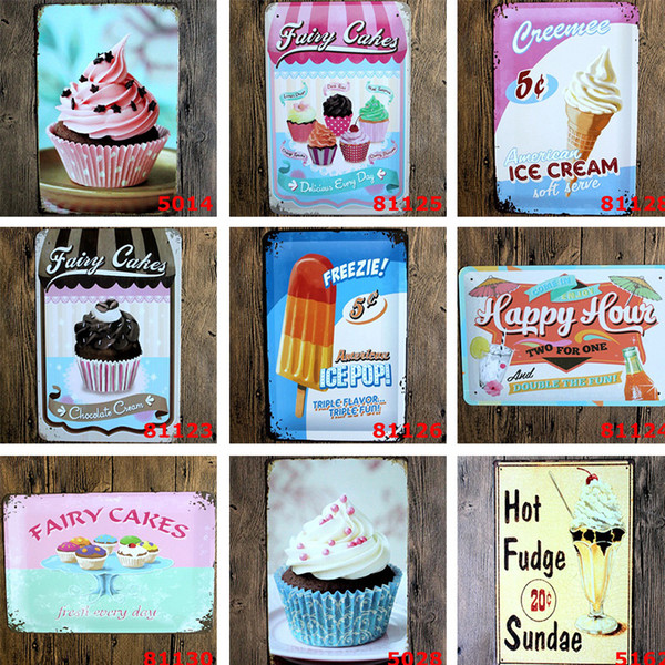 40 Desig 20*30cm Vintage Retro Metal Sign Poster Cupcake Ice Cream Hamburger Food Plaque Club Wall Home art metal Painting Wall Decor