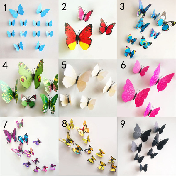 3D Butterfly wall stickers 10 color Free DHL butterflies decors For Home Fridage Decoration art diy decoration sticker baby toys B001