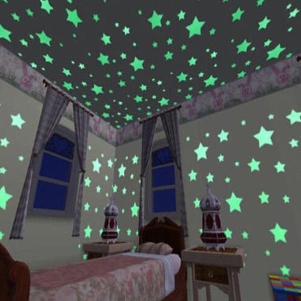 100pcs Wall Stickers Decal Glow In The Dark Baby Kids Bedroom Home Decor Color Stars Luminous Fluorescent Wall Stickers Decal