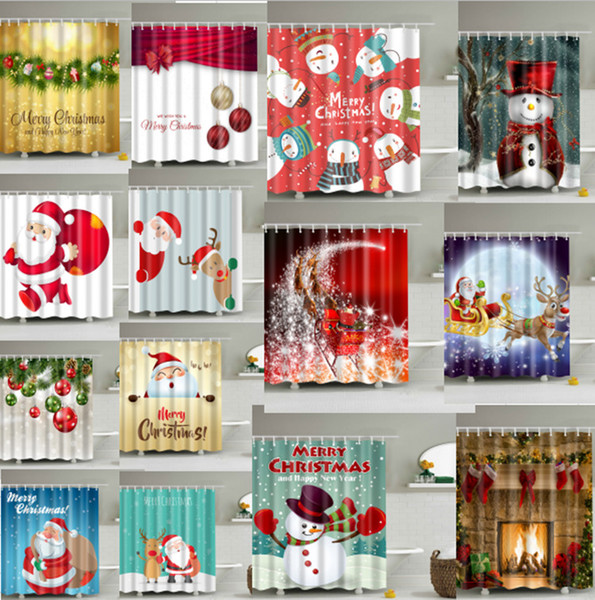 94 Designs Merry Christmas Shower Curtain Snowman Deer Gifts Tree Bathroom Waterproof Polyster Shower Curtain Xmas Ornament Free DHL