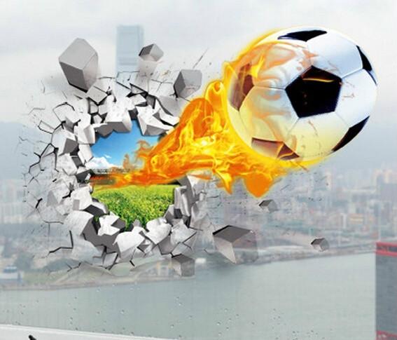 3D Foodball Wall Stickers PVC Soccer Print Stickers Home Decor Removable Wall Art Kids Room Decals Modern 50*70cm