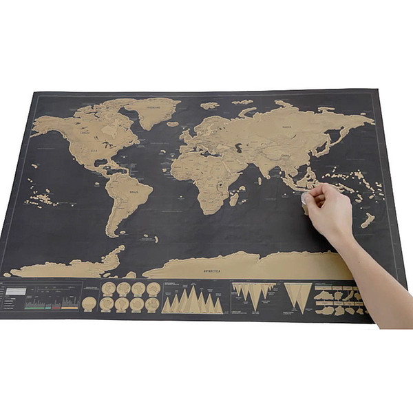 Deluxe Black World Map Travel Scrape Off World Maps Vintage Retro Home Decorative Map Toy DIY Gift Wall Stickers With Tube Package