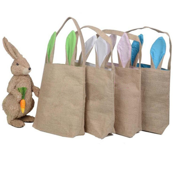 Easter Bunny Ears Bag Rabbit Ears Cotton Linen Basket Bag 25.5*30.5*10cm Packing Bags Handbag Tote Bags Child Festival Gift OOA1299