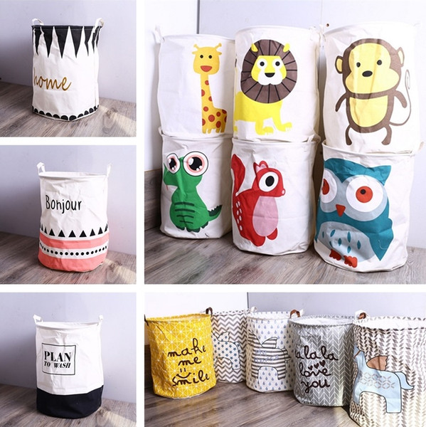 New14styles Fabric Laundry cartoon Basket Folding Bag Dirty clothes Pouch Bathroom Laundry Bag Picnic Basket Bin Handle Storage boxes I393