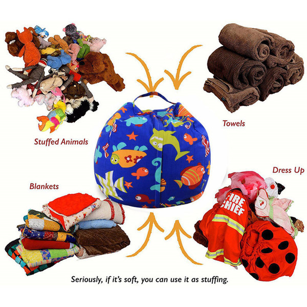 Kids Storage Bean Bags 16'' 18'' 24'' Plush Toys Beanbag Chair Bedroom Stuffed Animal Room Mats Portable Clothes Storage Bag