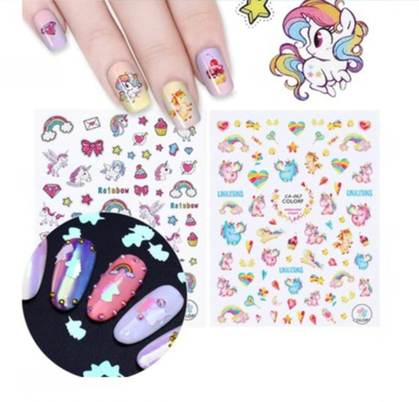 Unicorn series nail decoration kit adhesive 3D nail sticker colorful rainbow stars heart nail art transfer stickers