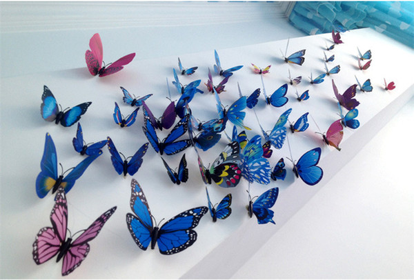 12pcs set 3D Butterfly wall stickers home decor Sticker on the Art Wall decal Mural for vintage Home appliances kids rooms 6-12CM A21504