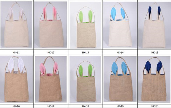 New 10styles Cotton Linen Easter cute Bunny Ears Basket Bag For Easter Gift Packing Easter Handbag For Child Fine Festival Gift