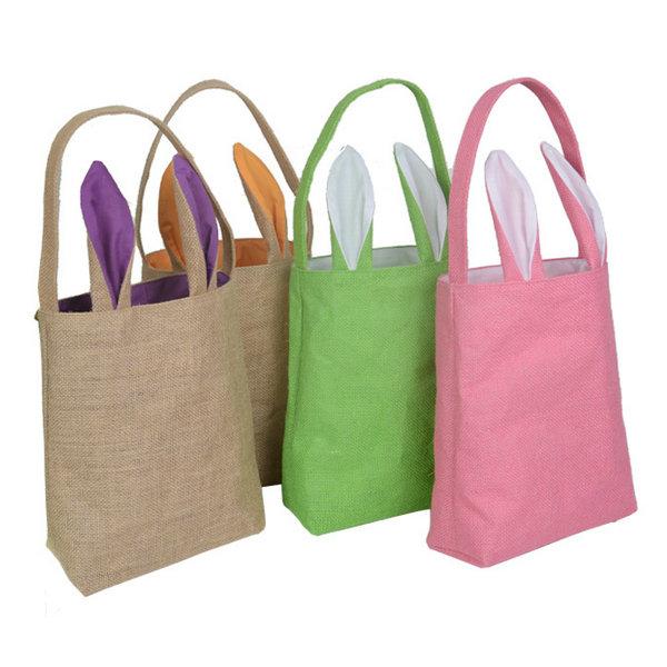 14 colors Cotton Linen Easter Bunny Ears Basket Bag For Easter Gift Packing bag Easter Handbag For Child kid Baby Festival Gift Handbag