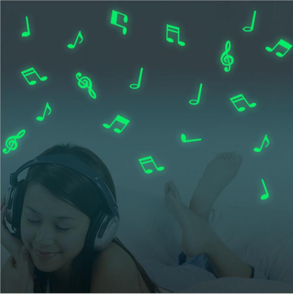15pcs/bag Music Notes Glow In The Dark Luminous Fluorescent Home Wall Stickers Decal Home Bedroom Decoration