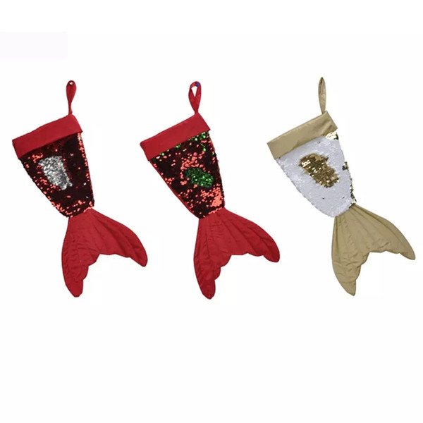 Christams Decorations Mermaid Christams Stocking Gift Wrap Bags Bling Bling Bead Flip Tail Socks Xmas Home Decor 3 Colors 16inch