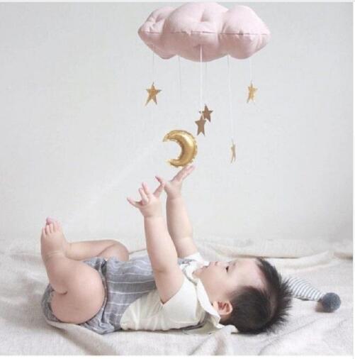 Lovely Baby Mobile Cotton Moon And Star Tent Wall Hanging Decor Toys Nordic Style Nursery Decor Photo Props Kids Bedroom Decor