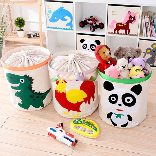Cartoon Animal Printing Drawstring Storage Bins Kids Toys Storage Baskets Washable Buckets Laundry Bag Dirty Clothing Organizer