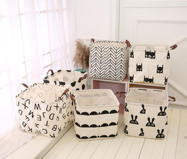 Canvas Fabric Folding Storage Basket With Handles Square Storage kids toy box laundry basket nursery hamper