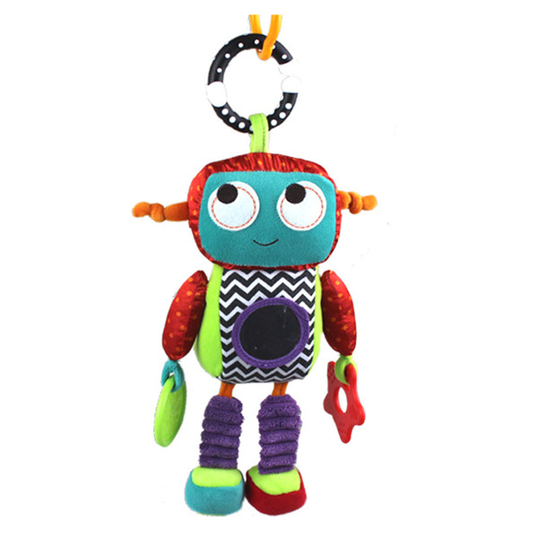 Baby Plush Bed Hanging Doll Cute Robot Toddler Toy With Teether Rattle Ring Bell Paper Safety Mirror Soft Toy Crib Bed Stroller