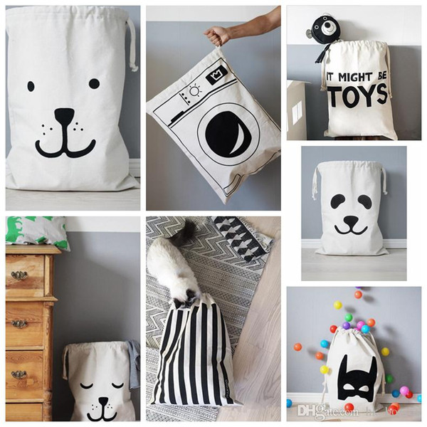 INS TOYS Bear/Panda/Batman/Letter Pattern Canvas Toys Storage Bags Hanging Baby Kids Room Decoration Laundry Hamper Bag Organizer Clothes