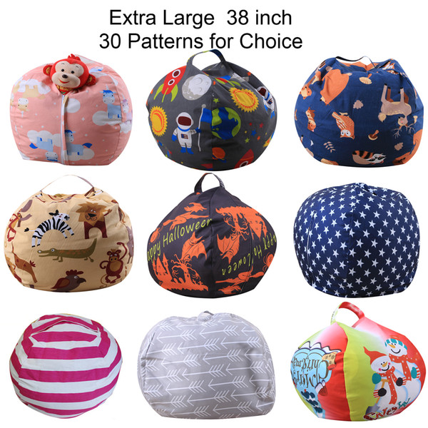 Extra Large Toy Storage Bag 38 inch Stuffed Animal Storage Bean Bag Chair Pouf Ottoman for Kids Clothes Toy Storage 30 Patterns