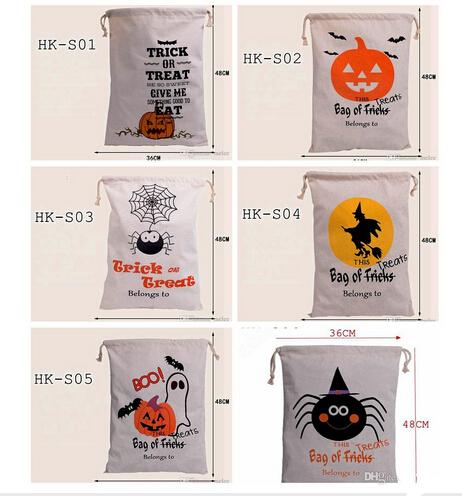 6 Style Halloween Large Canvas Bags Cotton Drawstring Bag With Pumpkin, Devil, Spider, Hallowmas Gifts Sack Bags 36*48cm Free Shipping