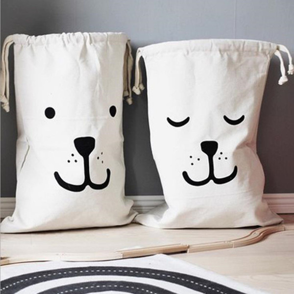 Ins Canvas Storage Bag Basket Organizers with Drawstring for Kids Toys Baby Clothing, Children Books Gift Baskets fast shipping