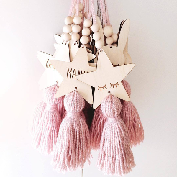 Nordic Style Cute Star Shape Wooden Beads Tassel Pendant Kids Room Decoration Wall Hanging Ornament for Photography
