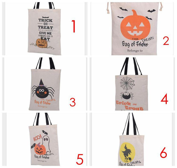 2016 Factory Sale Halloween Large Canvas bags cotton Drawstring Bag With Pumpkin, devil, spider, Halloween Xmas Gifts Sack Bags 6style