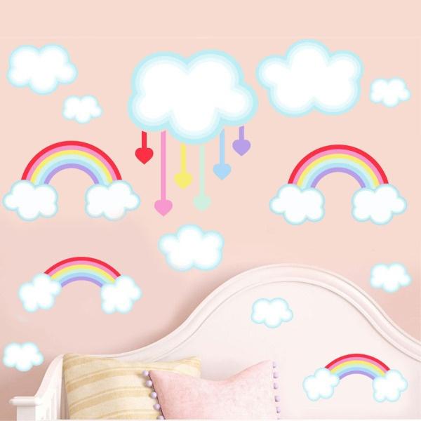 Wholesale- 3D Cartoon Rainbow Cloud Wall Sticker Removable PVC Decal Colorful Art Wallpaper for Kid Room DIY Home Decor V309