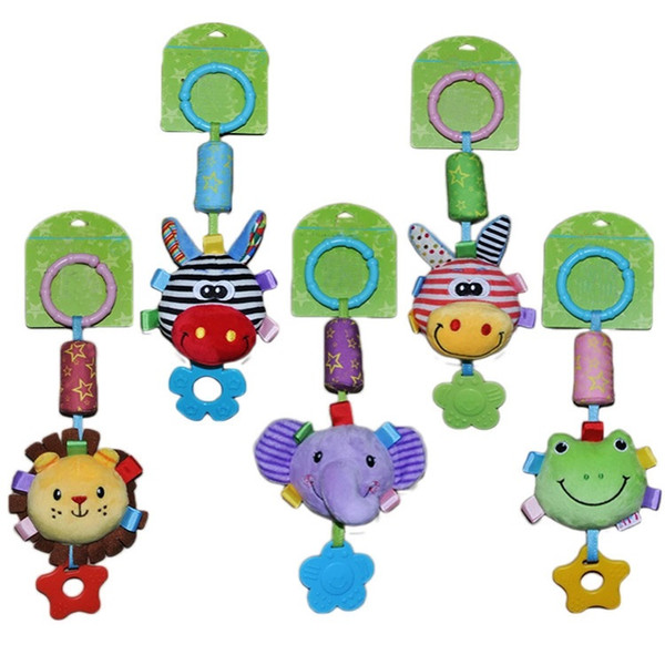 Baby Cute Animal Windbell Bed Stroller Hanging Toy Soundable Windbell Ring Rattle With Teether Animal Plush Toy