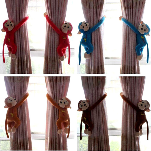 A Pair Baby Kid Toddler Child Infant Nursery Room Bedroom Animal Plush Monkey Window Curtain Tieback Tie Back Decor Holder Buckle Hooks Clip