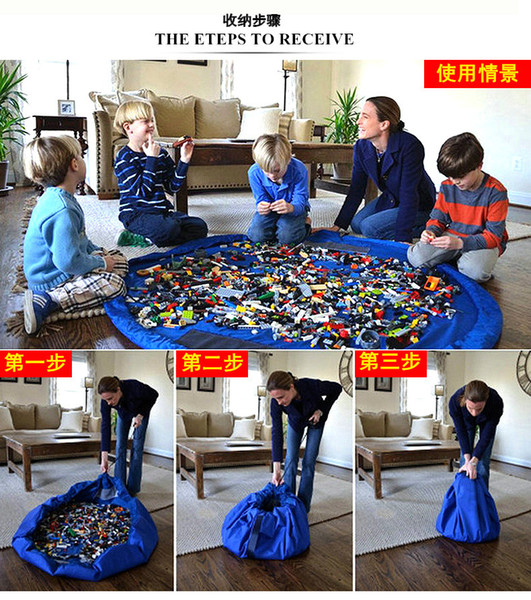 1.5 M Kids Storage Toy Bags Dolls Organizer Baby Portable Play Mat Toys Storage Waterproof Bags Messes Clean Up Outdoor Beach Storage Bag