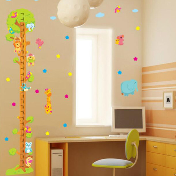 Bedroom wallpaper kids wallpaper cartoon small tree animal wall stickers children measuring height wall
