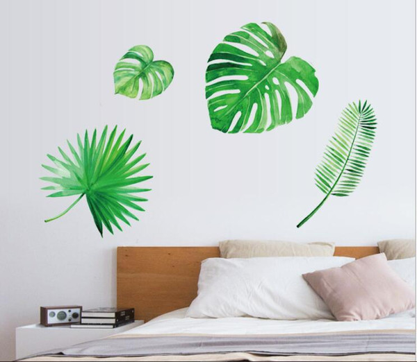 Northern European style wall stickers plant leaves fresh modern simple sticker bedroom toilet TV decoration wall stickers