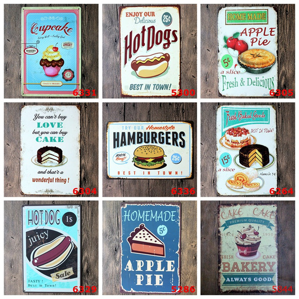 20*30cm Vintage Retro Metal Sign Poster Cupcake Ice Cream Hamburger Food Plaque Club Wall Home art metal Painting Wall Decor FFA714