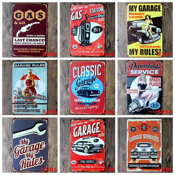 20*30cm Vintage Metal Tin Signs 39styles Wall Decor AUTOS Cars Iron Paintings Car Tin Plate Pub Bar Garage Home Decoration AAA1352
