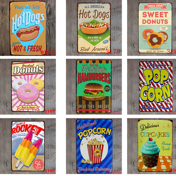 40 DesigVintage Retro Metal Sign Poster Cupcake Ice Cream Hamburger Food Plaque Club Wall Home art metal Painting Wall Decor 20*30cm AA1938