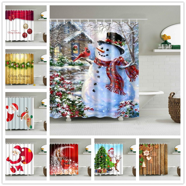 94 Designs Merry Christmas Shower Curtain Snowman Deer Gifts Tree Bathroom Waterproof Polyster Shower Curtain Xmas Ornament 180*180cm