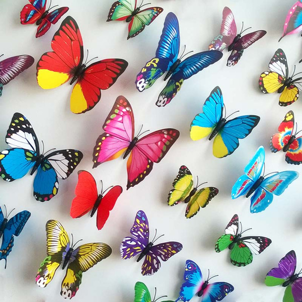 2015 New Free shipping 12pcs PVC 3d Butterfly Tatoos Wall Sticker Home Decoration Decals B001