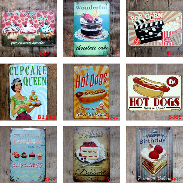 40 DesigVintage Retro Metal Sign Poster Cupcake Ice Cream Hamburger Food Plaque Club Wall Home art metal Painting Wall Decor 20*30cm free