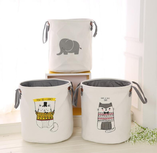 New Ins Storage Baskets Bins Kids Room Toys Storage Bags Bucket Clothing Organizer Laundry Bag Organizer Grey elephant cute cat Print