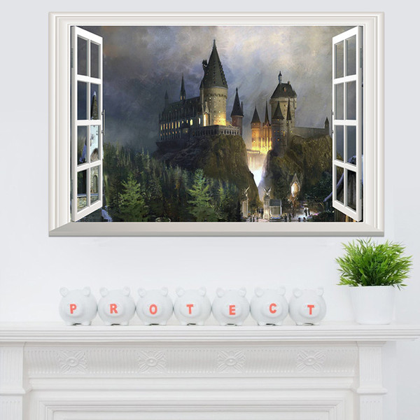Fantasy Removable Castle wall stickers for kids 3D Window View Decal Magic College Castle Wall Stickers Decor Art Mural Wallpaper 60*90cm