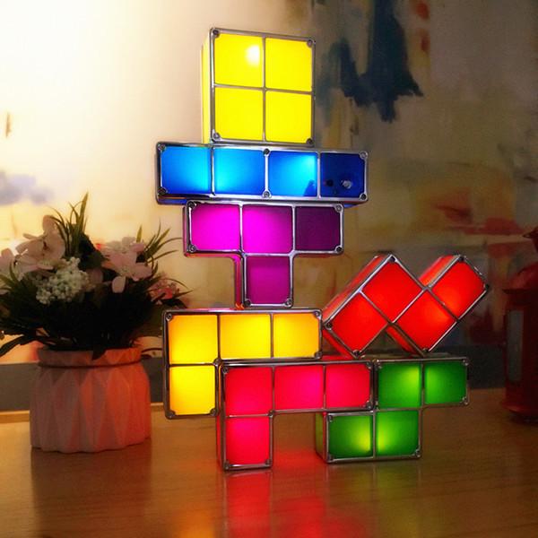 DIY Tetris Puzzle Light Stackable LED Desk Lamp Constructible Block Night Light Retro Game Tower Baby Colorful Brick Toy