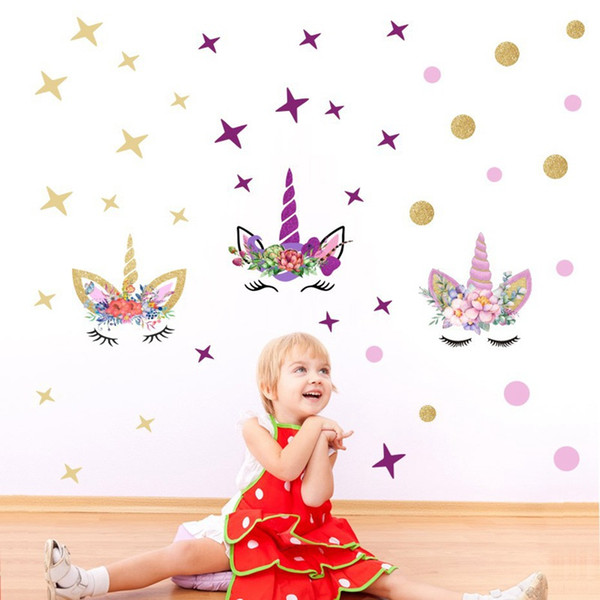3styles Star Unicorn Wall Sticker Children Girl PVC Cartoon style Home decoration wall paper Nursery Decor