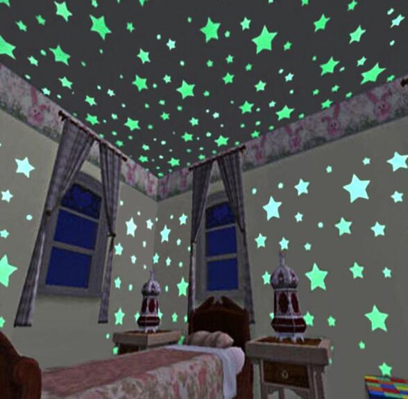100pcs/bag 3cm Glow in the Dark Toys Luminous Star Stickers Bedroom Sofa Fluorescent Painting Toy PVC Stickers for Kids Room