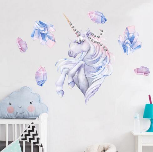 2018 NEW 50*50CM Rhinestone Unicorn Wall Sticker Decal Art Girls And Boys Bedroom Nursery Home Decor
