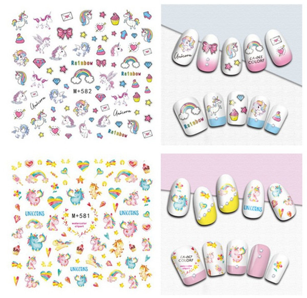 Cute Unicorn series nail decoration kit adhesive 3D nail sticker colorful rainbow stars heart nail art transfer stickers