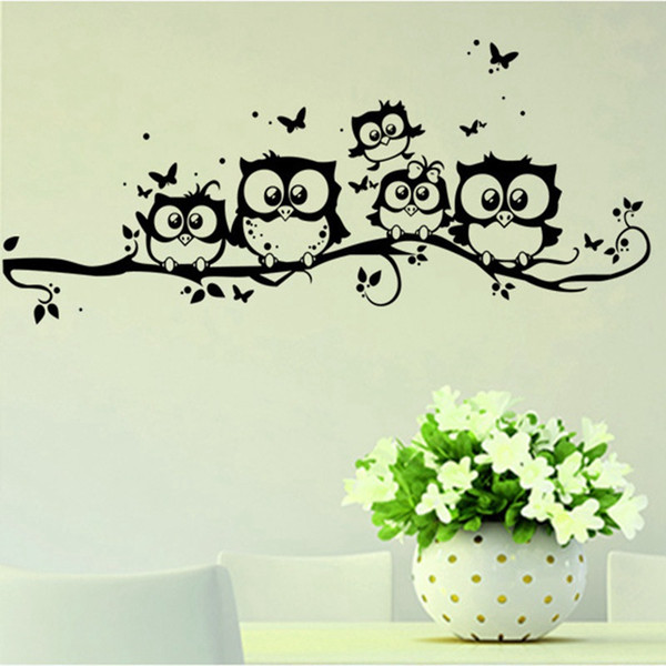 25*55cm Kids Art Cartoon Cute Butterfly Black Owl Wall Sticker Decor Diy Home Door Windom Decoration