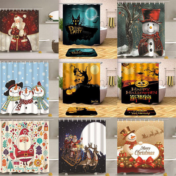 Halloween Christmas Snowman Santa Claus 3D print Bathroom Shower curtain Home Xmas Decoration 180*165cm 140 styles