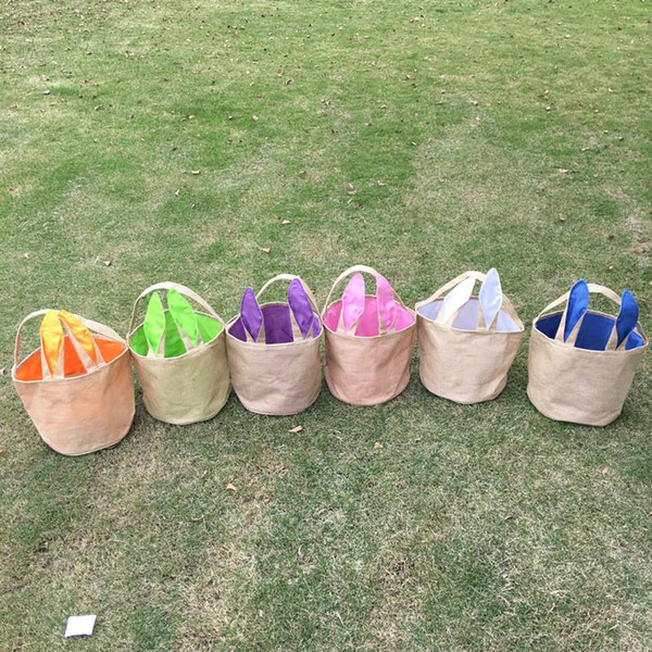 21*23CM DIY Easter Burlap Bunny Bag Baskets Kids Cute Easter Jute Rabbit Ears Bag Handbags Funny Storage Bags Celebration Gifts For Children
